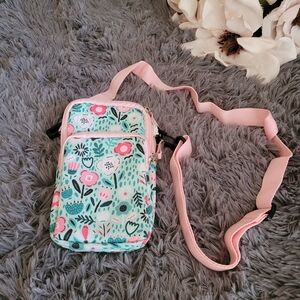 Floral Crossbody Bag with Pink Strap